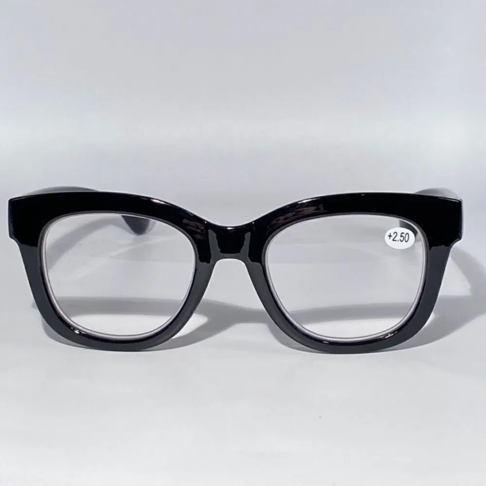 0555 Mona Reading Glasses Black Oversize 2.50 Readers Eyeglasses NWT